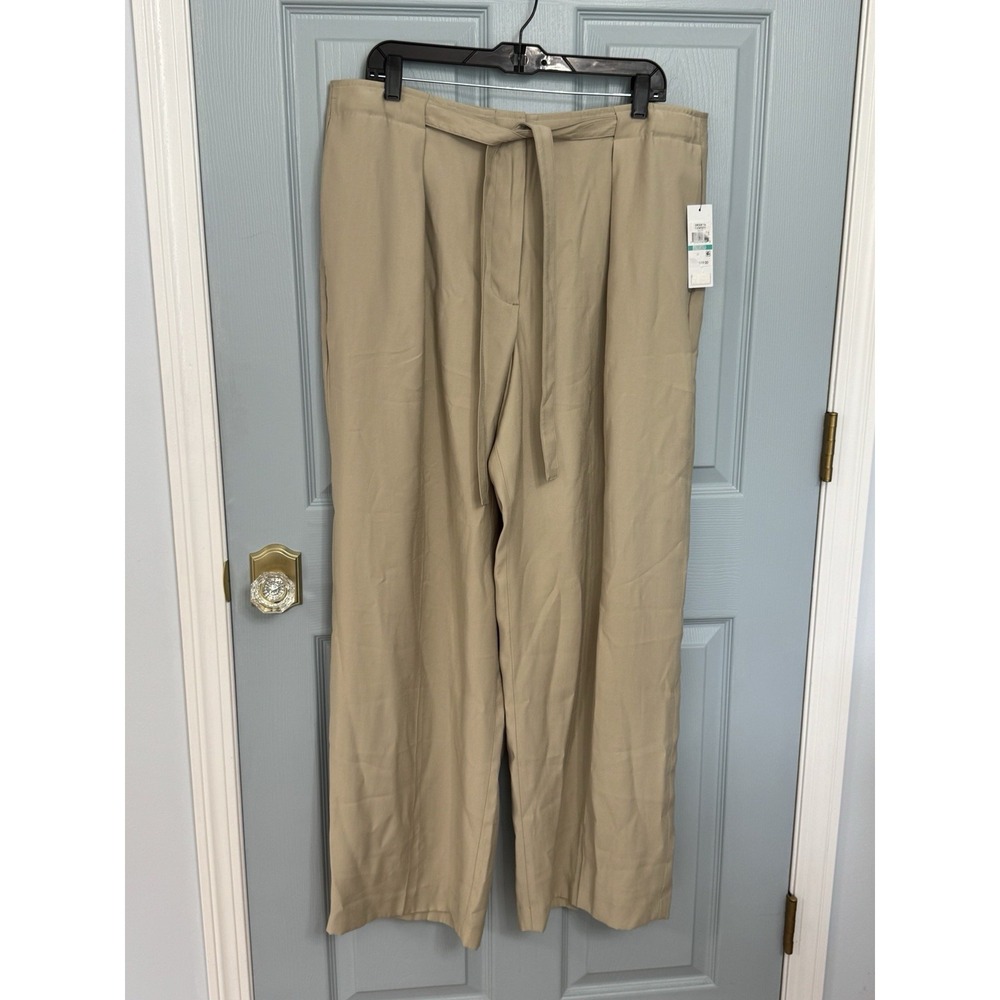 DKNY Women's Beige Solid Belted Trench Dress Pants Regular Fit Size 16 NWT
